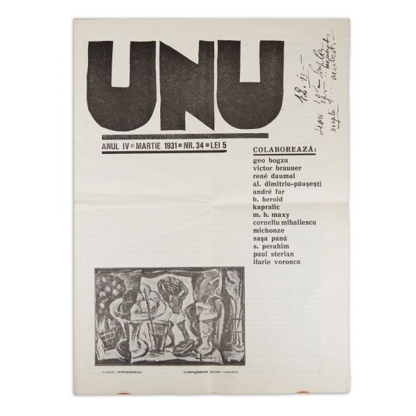Publicația „UNU”, Anul IV, nr. 34 din martie 1931, cu o ilustrație de Corneliu Michailescu