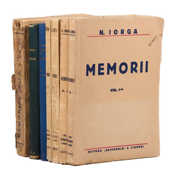 N. Iorga, Memorii, 7 volume, 1931 - 1939, cu dedicație pentru Ioan Lupaș