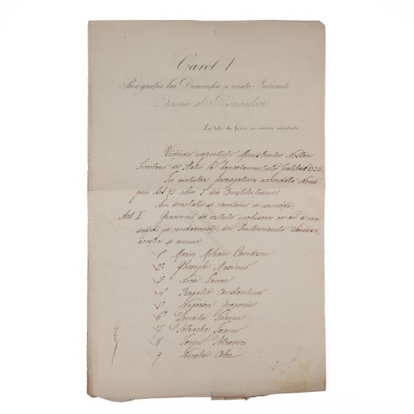 Document de grațiere cu semnătura olografă a domnitorul Carol I, 1869