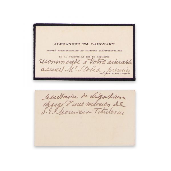 Alexandru Lahovari, carte de vizită cu însemnare olografă