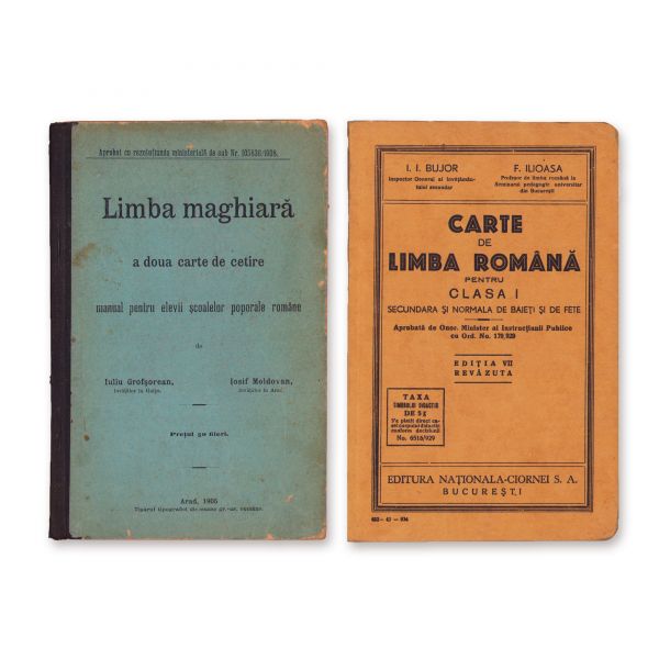 Limba maghiară. A două carte de citire, 1905 + Carte de limba română pentru clasa I, 1934