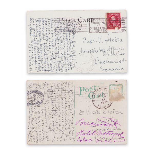 Istoricul Charles Upson Clark, două cărți poștale expediate căpitanului Vasile Stoica, 1922 