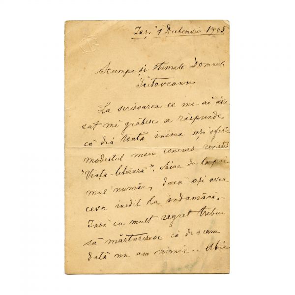 N. Gane, fotografie semnată olograf + scrisoare, 1905