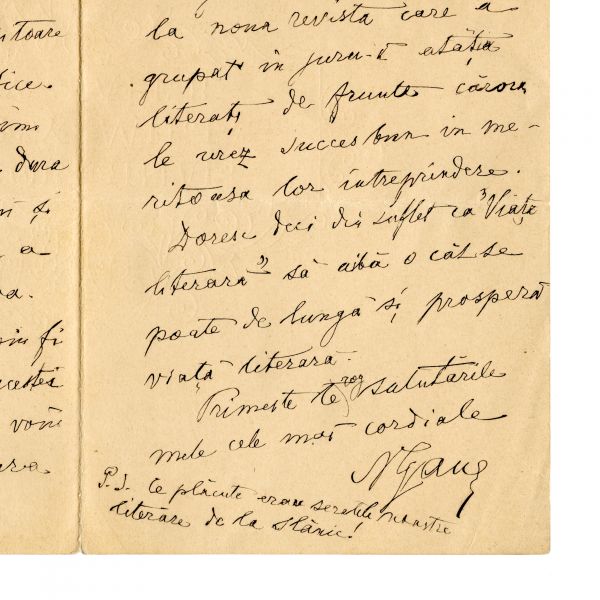 N. Gane, fotografie semnată olograf + scrisoare, 1905