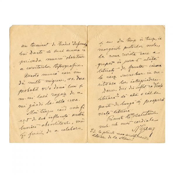 N. Gane, fotografie semnată olograf + scrisoare, 1905