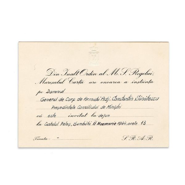 Invitație trimisă gr. Constantin Sănătescu, 11 Noiembrie 1944