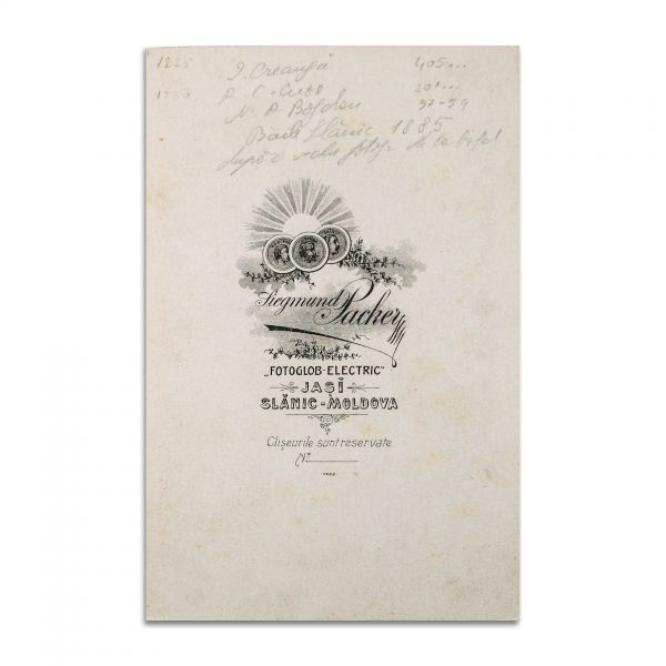 Ion Creangă, N.A. Bogdan, A. C. Cuza, fotografie de cabinet, atelier Siegmund Packer, piesă extrem de rară