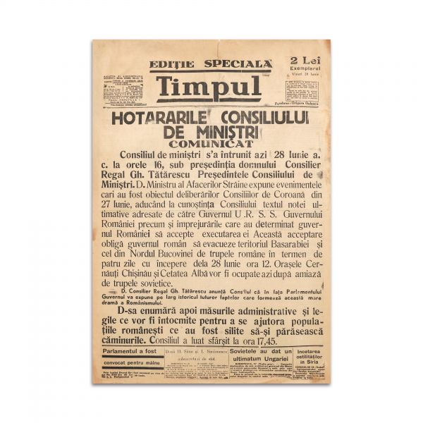 Publicația „Timpul”, Ediție Specială, 28 Iunie 1944 - Hotărârile Consiliului de Minștri. Comunicat