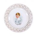 Trei farfurii ribbon plate cu portretele Reginei Maria, Regelui Ferdinand și Regelui Mihai, fabrica Victoria, Cehoslovacia