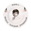 Trei farfurii adânci din porțelan - Regele Ferdinand, Regina Maria și Regele Mihai, fabrica Sarreguemines
