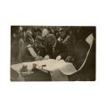 Regele Ferdinand I și Victor Stephănescu la așezarea pietrei de temelie a Catedralei Încoronării, 28 martie 1921, fotografie tip carte poștală