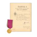 Medalia „Bene Merenti”, clasa I + brevet, cu semnătura regelui Carol I, acordate lui George Stephanescu