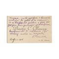 Dimitrie C. Ollănescu, carte de vizită cu o însemnare olografă, 1906