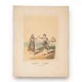 Două fete gemene în Moldova, litografie colorată manual în acuarelă, litograf Alexandru Asachi, 1855