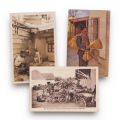 Târg la țară, vânzător de mături, cultivator tătar de tutun, 3 fotografii tip carte poștală 
