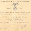 Constantin Tănăsescu, brevet de numire în gradul de Cavaler al Legiunii de Onoare, 1936