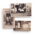 Frizerie, măcelărie și bodegă, trei fotografii tip carte poștală
