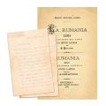 Vasile Alecsandri, scrisoare olografă în limba română + broșura lucrării Ginta Latină