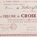Principele Carol al II-lea, Diploma Crucii de Onoare oferită de Asociația Amicală Franco-Britanică