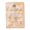 Ioan I. V. Socec, brevet prin care este numit „Furnizor al Curții Regale”, 10 mai 1898 