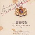 Vizita țarului Nicolae al II-lea la Constanța, meniul dineului, 1/14 iunie 1914