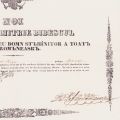 Diplomă de confirmare a statutului de boier de neam, cu semnătura domnitorului Gheorghe Bibescu, 1845
