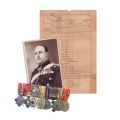 Comandantul Popescu Nerone, fotografie + fișă de parcurs militar + baretă cu decorații