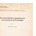 Mircea Eliade, La coincidentia oppositorum et le mystère de la totalité, 1959, cu dedicație olografă