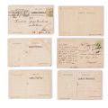 Șase cărți poștale cu fotografii și fragmente din operele lui I. L. Caragiale, M. Eminescu, Cincinat Pavelescu, Th. D. Speranția, G. Coșbuc