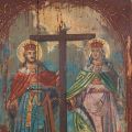 Sfinții Împărați Constantin și Elena, icoană românească, jumătatea sec. XIX, tempera pe lemn
