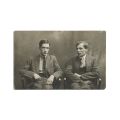 Ion Vinea și Henri Gad (Henri Fischman), fotografie tip carte poștală, semnată olograf de I. Vinea - Piesă rară