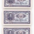 Trei bancnote în valoare de 100 lei din 1952, necirculate, serie consecutivă