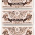 Patru bancnote în valoare de 100 lei din 1947, necirculate, serie consecutivă