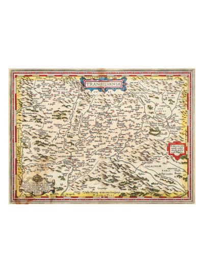 Abraham Ortelius, Harta Transilvaniei, gravură colorată manual, 1592