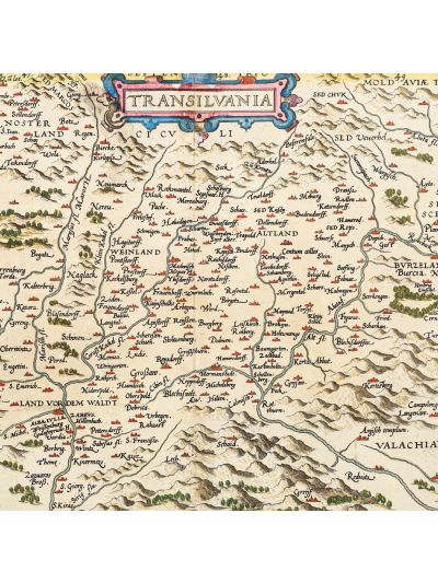 Abraham Ortelius, Harta Transilvaniei, gravură colorată manual, 1592