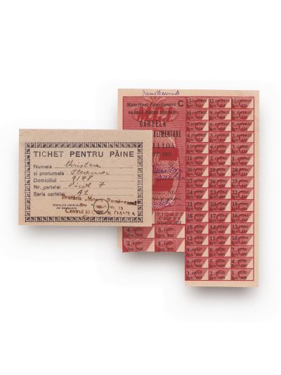 Cartelă pentru produse alimentare, 1955 + tichet pentru pâine