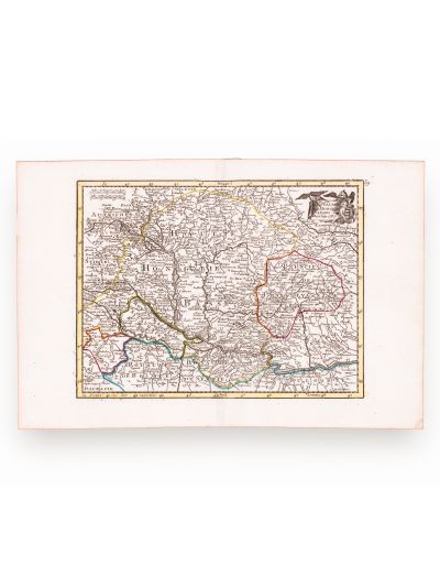 Harta Regatului Ungariei, gravură în cupru colorată manual, 1767
