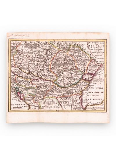 Regatul Ungariei și țările care au depins anterior de acesta, gravură în cupru colorată manual în epocă, cca. 1730