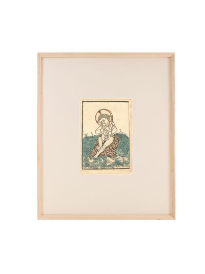 Hristos cu papagal, gravură colorată manual, cca. 1470