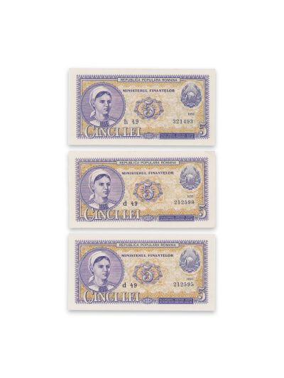 5 lei 1952, 3 bancnote necirculate