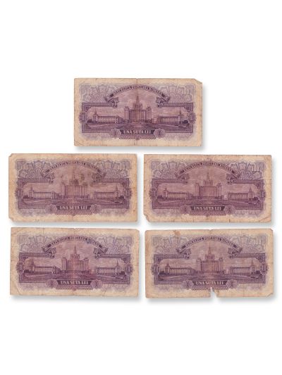 100 lei 1952, cinci bancnote circulate