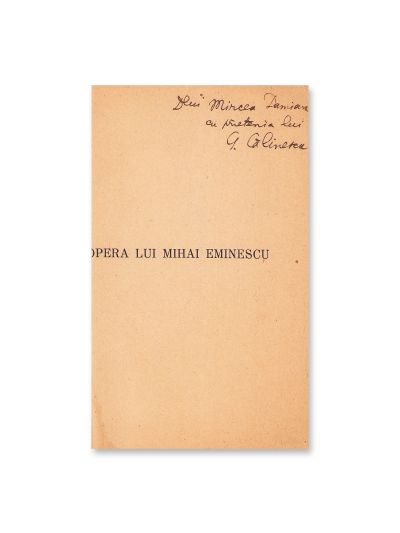 G. Călinescu, Opera lui M. Eminescu, 1935-1936, 5 volume, cu dedicație pentru Mircea Demian