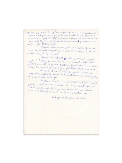 Mitropolitul Nicolae Corneanu, manuscris și felicitare către Mina Dobzeu