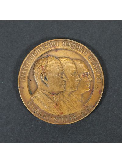 Frații Minovici - Institutului Medico-Legal „Profesor Mina Minovic”, medalie din bronz patinat, 1938, gravor Emil Wilhelm Becker 
