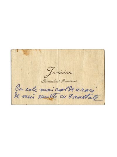 Justinian Marina, Patriarhul României, carte de vizită cu însemnare olografă