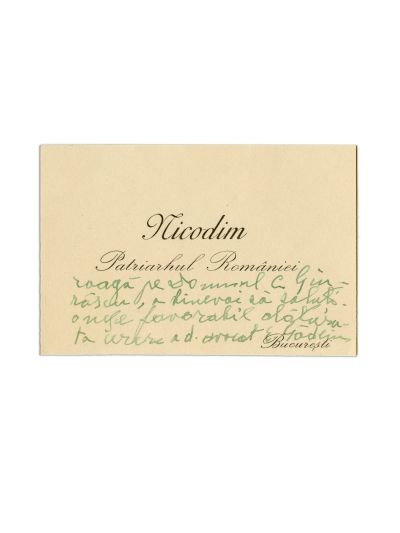 Patriarhul Nicodim al României, carte de vizită cu însemnare olografă
