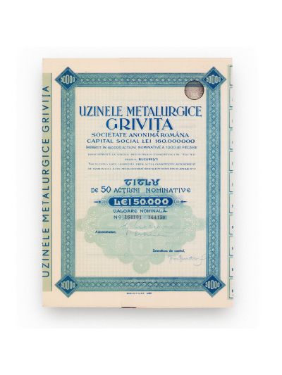 „Uzinele Metalurgice Grivița”, două titluri în valoare de 1000 și 50.000 lei