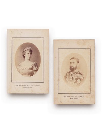 Suveranii României, regele Carol I și regina Elisabeta, două fotografii de cabinet, atelier Szöllösy