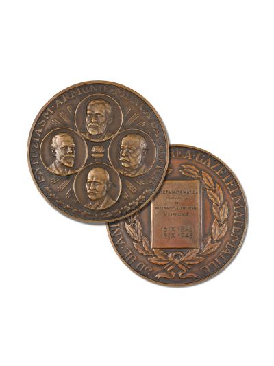 Medalie „50 de ani de la înființarea Gazetei Matematice”, 1945, gravor G. Stănescu