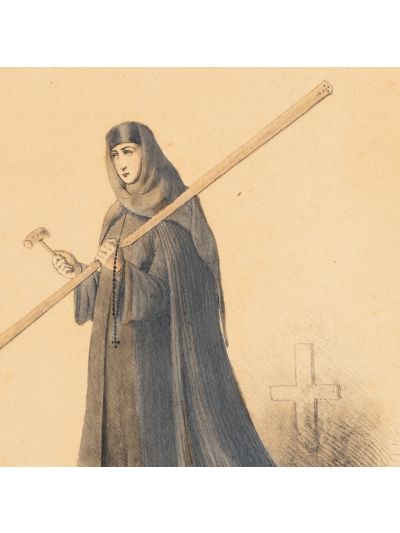 Călugăriță de la Mănăstirea Văratec în Moldova, litografie colorată manual în acuarelă, litograf Alexandru Asachi, 1855
